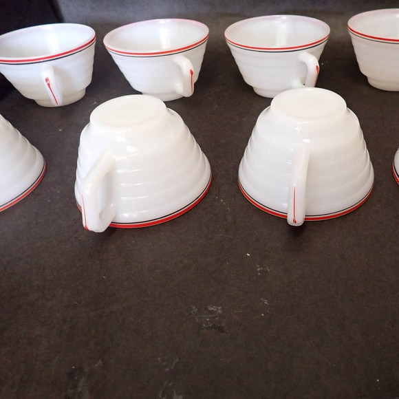 Vintage Hazel Atlas Moderntone Platonite Ribbed Milk Glass A Pair 2  Coffee Cups - Picture 7 of 9